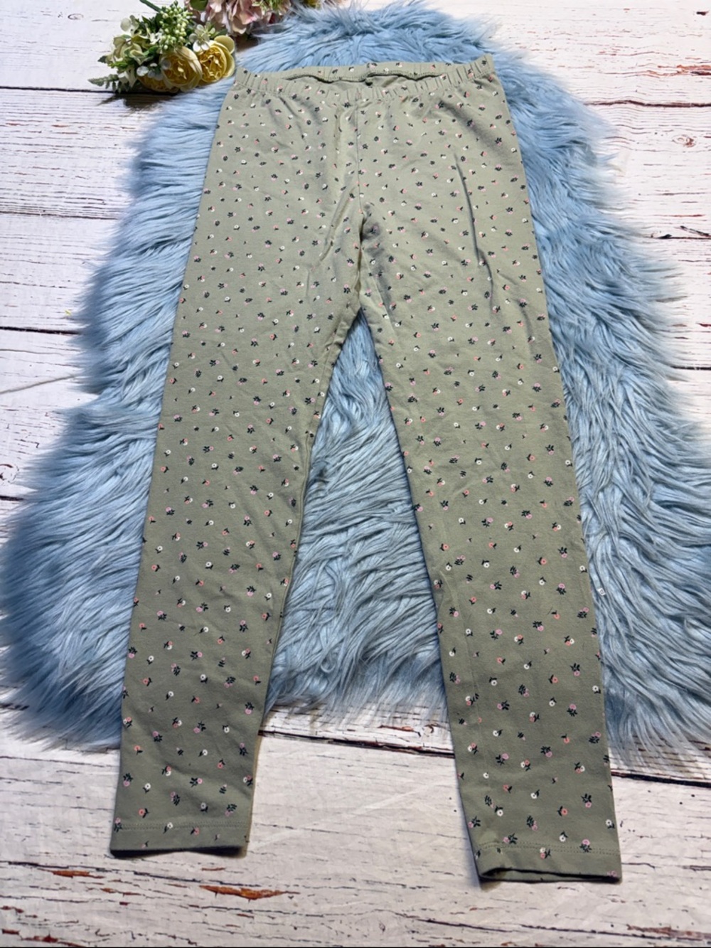 Cat & Jack Kids Floral Print Green Leggings sz XXL